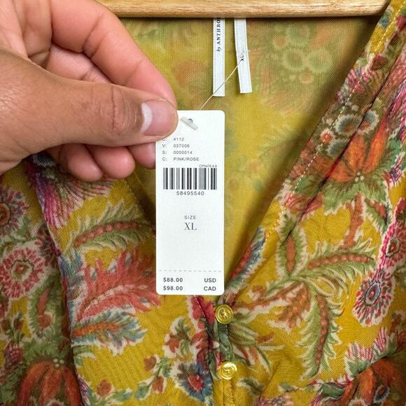 NWT Anthropologie floral 1/2 button up peasant blouse women's XL - Picture 5 of 8